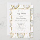 金ゴールド白ハートバルーン赤ちゃんシャワー 招待状 (正面)