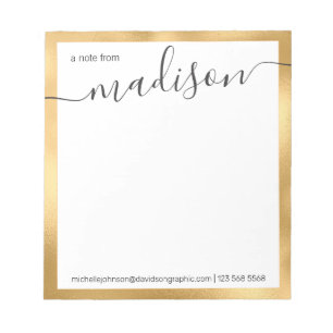 金ゴールド白パーソナライズされた名   Nの机から ノートパッド