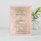 金ゴールド白ピンクさくらんぼ花フローラ結婚ズ 招待状 (スタンド正面)