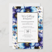 金ゴールド白フレームブルーパープルフローラ背景 招待状 (正面)