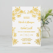 金ゴールド白フローラ結婚ズ 箔招待状 (立ち正面)