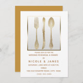 金ゴールド白ヴィンテージ器結婚のリハーサル 招待状 (正面/裏面)