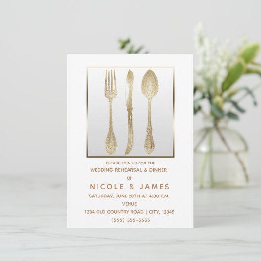 金ゴールド白ヴィンテージ器結婚のリハーサル 招待状 (スタンド正面)
