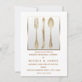 金ゴールド白ヴィンテージ器結婚のリハーサル 招待状 (正面)