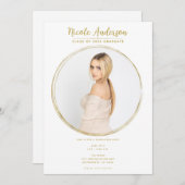 金ゴールド白丸モダン写真卒業パーティー 招待状 (正面/裏面)