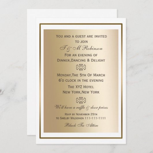 金ゴールド白企業のイベント招待状 招待状 (正面/裏面)