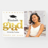 金ゴールド白卒業写真モダンはっきりしたタイポグラフィ 横断幕 (横)