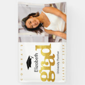 金ゴールド白卒業写真モダンはっきりしたタイポグラフィ 横断幕 (縦)