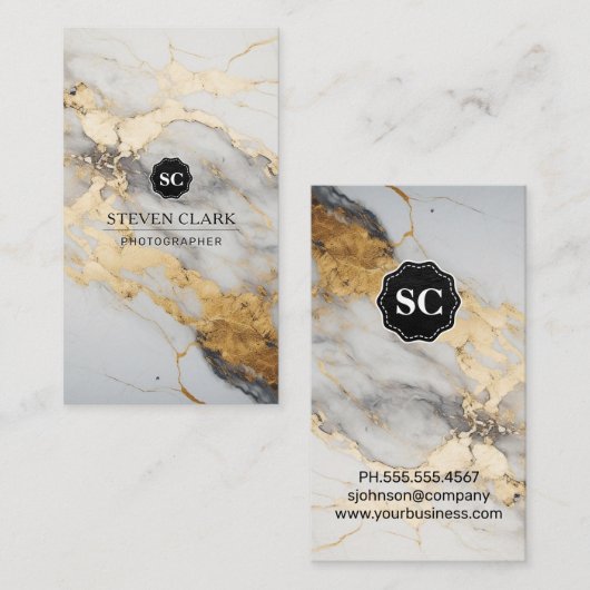 金ゴールド白大理石の背景 |ルクス 名刺 (正面/裏面)