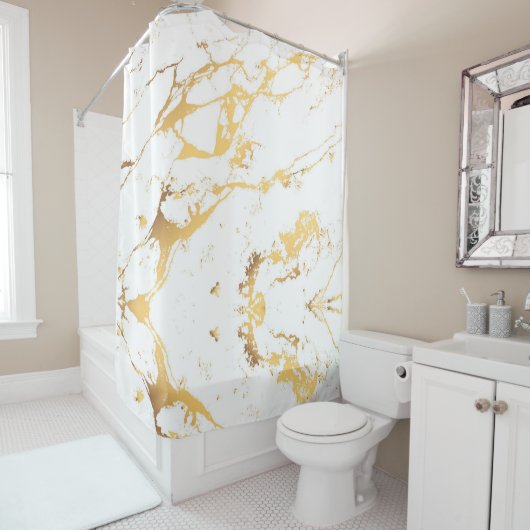 金ゴールド白大理石アクリルペイント抽象芸術アート シャワーカーテン (インサイチュ)