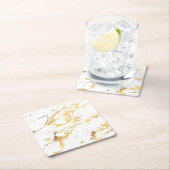 金ゴールド白大理石アクリルペイント抽象芸術アート スクエアペーパーコースター (インサイチュ)