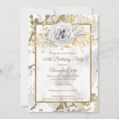 金ゴールド白大理石バラフローラ誕生日パーティー 招待状 (正面)