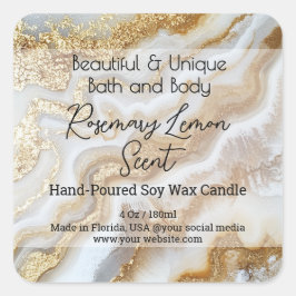 金ゴールド白大理石ボトルキャンドル製品ラベル スクエアシール
