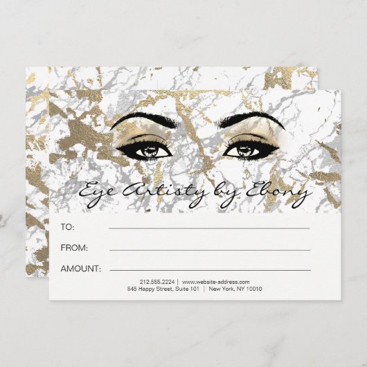 金ゴールド白大理石メイクアップ美しい証明書Ebony2 (正面/裏面)