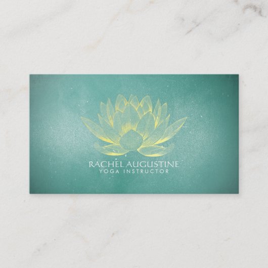 金ゴールド白熱［赤熱］光を放つロータスアンドティール（緑がかった色）グランジヨガインストラクター 名刺 (正面)