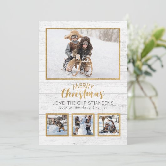 金ゴールド白素朴木写真クリスマス (スタンド正面)