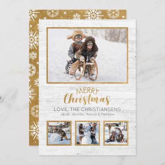 金ゴールド白素朴木写真クリスマス (正面/裏面)