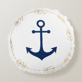 金ゴールド白航海のいかり ラウンドクッション