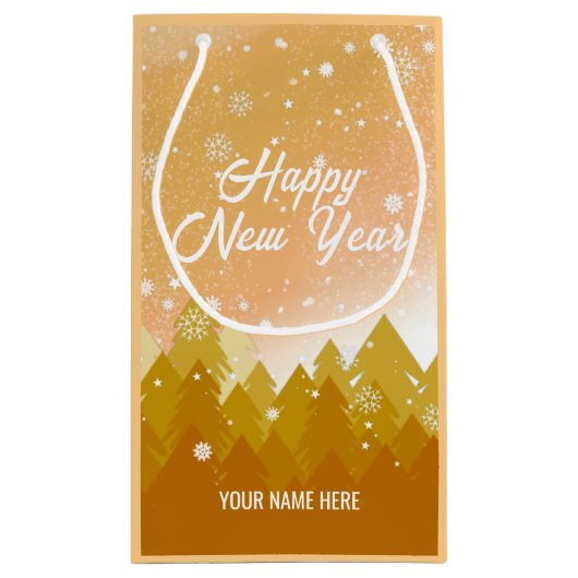 金ゴールド白雪平和な森クリスマス新年 スモールペーパーバッグ (裏面)