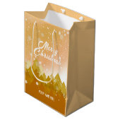 金ゴールド白雪平和な森クリスマス新年 ミディアムペーパーバッグ (正面アングル)