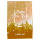 金ゴールド白雪平和な森クリスマス新年 ミディアムペーパーバッグ (裏面)