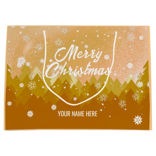 金ゴールド白雪平和な森クリスマス新年 ラージペーパーバッグ (正面)