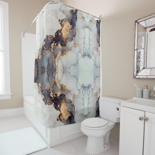 金ゴールド白黒かわいらし大理石 シャワーカーテン (インサイチュ)