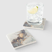 金ゴールド白黒かわいらし大理石 ストーンコースター (横)