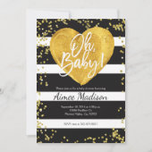 金ゴールド白黒のベビーシストライプのャワーの招待 招待状 (正面)