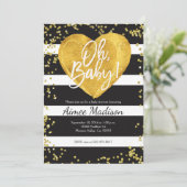 金ゴールド白黒のベビーシストライプのャワーの招待 招待状 (スタンド正面)