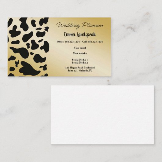 金ゴールド白黒の牛の斑点 名刺 (正面/裏面)
