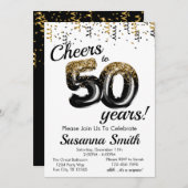 金ゴールド白黒クラシー50歳誕生日パーティー 招待状 (正面/裏面)