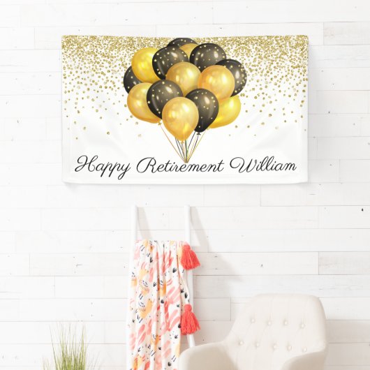 金ゴールド白黒グリッター退職 横断幕 (インサイチュ)