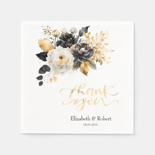 金ゴールド白黒サンキューカード スタンダードカクテルナプキン (正面)