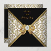 金ゴールド白黒ジュエルダマスクバースデーパーティー2 招待状 (正面/裏面)