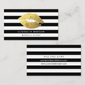 金ゴールド白黒ストライプ付き唇 – メイクアップアーティスト 名刺 (正面/裏面)
