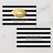 金ゴールド白黒ストライプ付き唇 – メイクアップアーティスト 名刺 (正面/裏面)