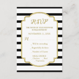 金ゴールド白黒ストライプ結婚式RSVP 出欠カード