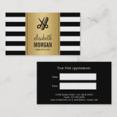 金ゴールド白黒ストライプ美容師アポイントメント 予約カード (正面/裏面)