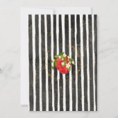 金ゴールド白黒ストライプ1stバースデーストロベリー 招待状 (正面)