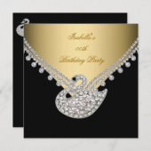 金ゴールド白黒スワンエレガントバースデーパーティー 招待状 (正面/裏面)