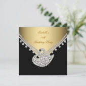 金ゴールド白黒スワンエレガントバースデーパーティー 招待状 (スタンド正面)