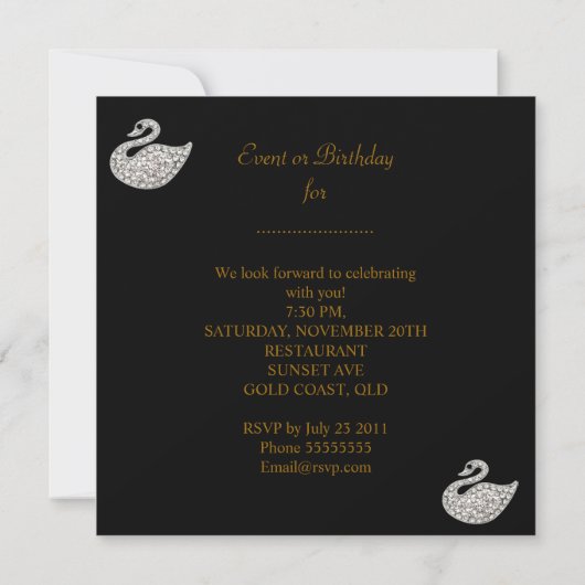 金ゴールド白黒スワンエレガントバースデーパーティー 招待状 (裏面)