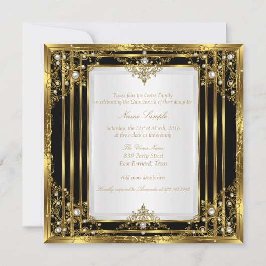 金ゴールド白黒パールプリンセスキンセアニェラ 招待状 (裏面)