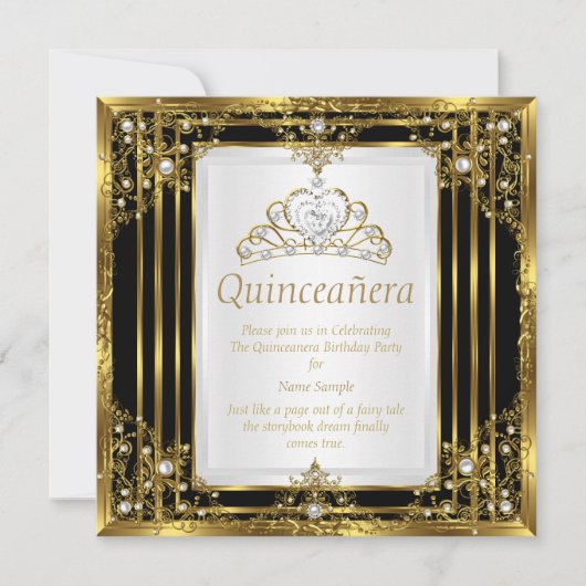 金ゴールド白黒パールプリンセスキンセアニェラ 招待状 (正面)