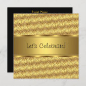 金ゴールド白黒ピローパーティーイベント招待状 招待状 (正面/裏面)