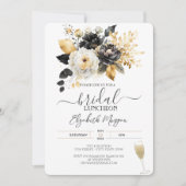 金ゴールド白黒フラワーズブライダルルンチョン 招待状 (正面)