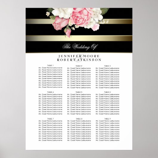 金ゴールド白黒フローラ結婚の座席表 ポスター (正面)