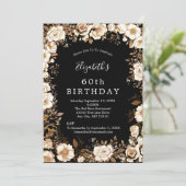 金ゴールド白黒フローラ60th 70th 80誕生日 招待状 (スタンド正面)