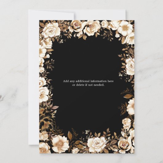 金ゴールド白黒フローラ60th 70th 80誕生日 招待状 (裏面)